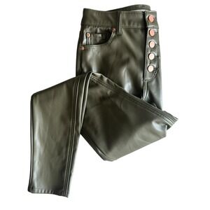 Tinseltown Faux Leather Pants Size 1/25 Olive Green Button Fly‎ Vintage Skinny